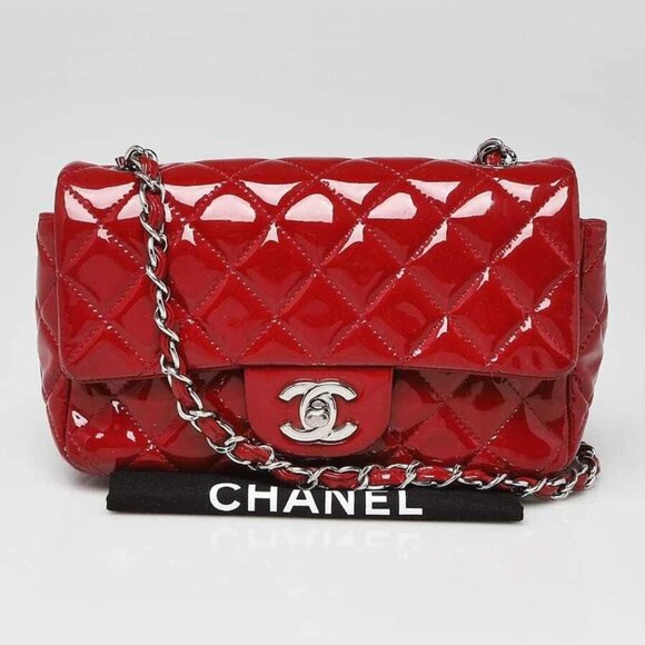 Chanel Red Quilted Patent Leather Classic Rectangular Mini Flap Bag - Picture 1 of 10